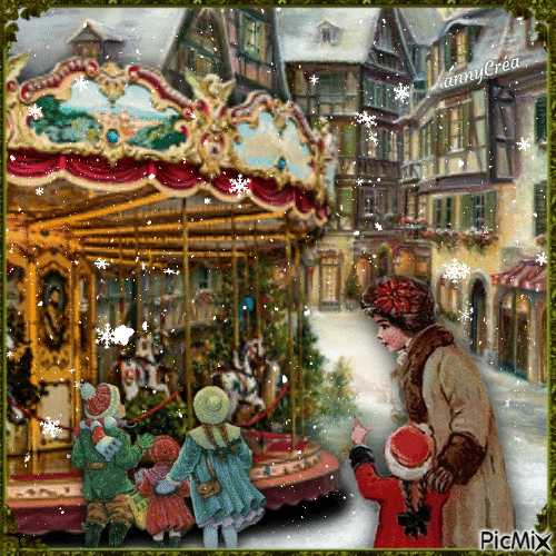 Carrousel vintage en hiver - GIF เคลื่อนไหวฟรี