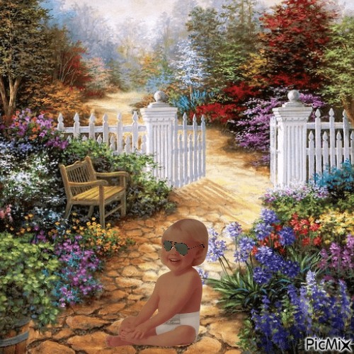 Baby in garden - ücretsiz png