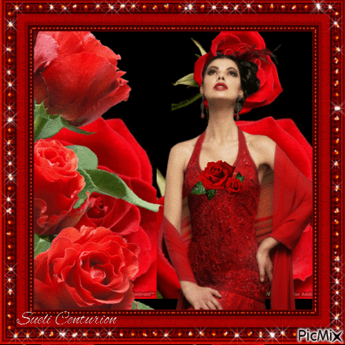 Mulher com rosas - GIF animado grátis