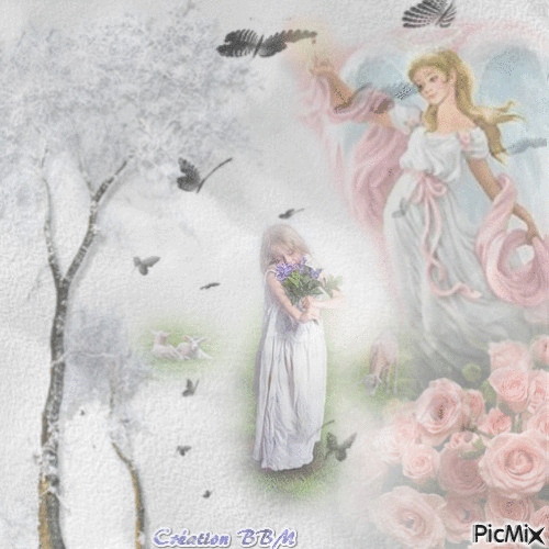 L'ange et l'enfant aux papillons par BBM - Free animated GIF