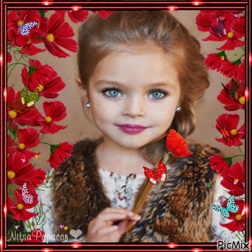 little girl and butterflies... - Ingyenes animált GIF