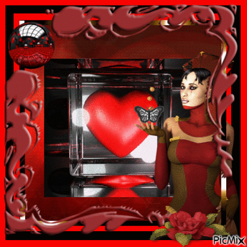 Portrait Happy Valentine's Day Woman Colors Deco Glitter Butterfly Heart - Darmowy animowany GIF