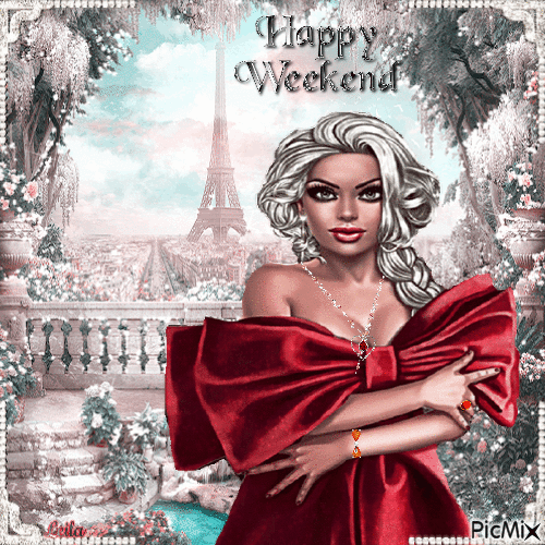 Happy Weekend. Lady in Paris - GIF animé gratuit