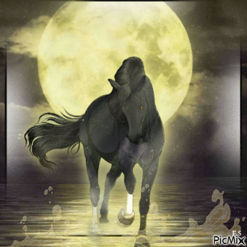 Cheval au clair de lune. - Animovaný GIF zadarmo
