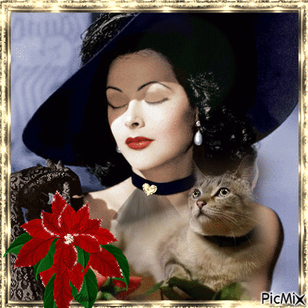 Lady whith black hat & her cat - Nemokamas animacinis gif