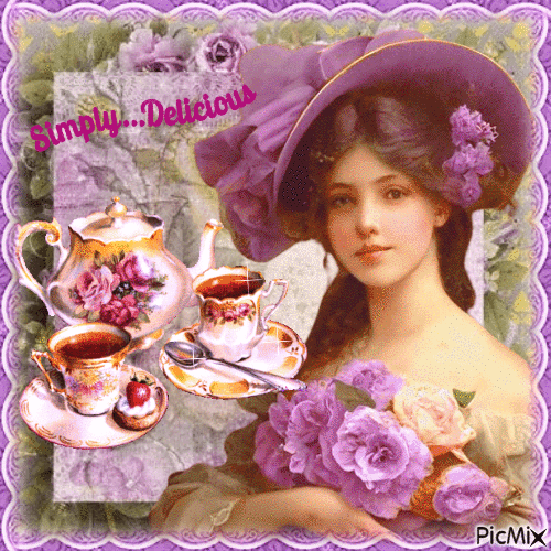 portrait femme et thé en vintage - Gratis animeret GIF