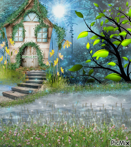 House in the woods - GIF animate gratis