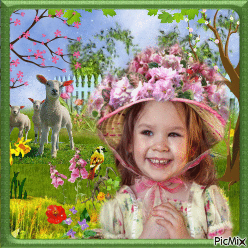 Petite fille heureuse au printemps. - Free animated GIF