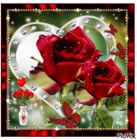 2 roses in a heart - GIF animado gratis