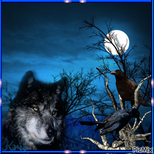 Corbeau et loups - GIF animado grátis