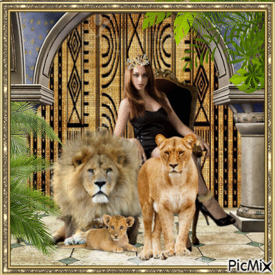 Woman with lions - GIF animé gratuit