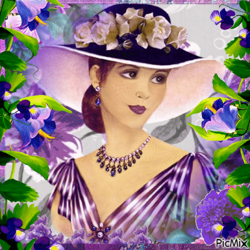 Vintage mujer, colores vivos y flores - Gratis animeret GIF