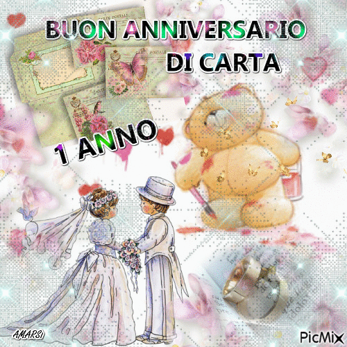 BUON ANNIVERSARIO DI CARTA 1 ANNO - Бесплатный анимированный гифка