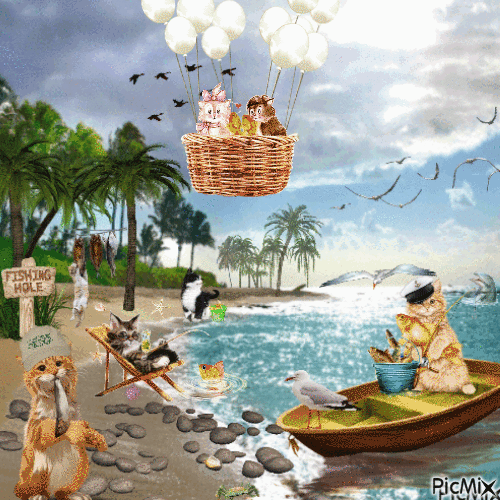 Cats by the sea - Бесплатни анимирани ГИФ