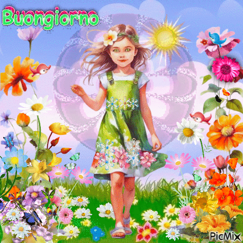 Buongiorno -  Sole e fiori - Бесплатный анимированный гифка