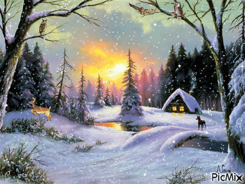 Winter Cabin - Free animated GIF