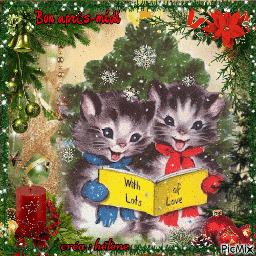 les chatons de Noël _ bon après-midi - 無料のアニメーション GIF