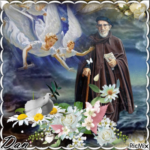 L'abbé Pierre accueillit par les anges - Gratis geanimeerde GIF