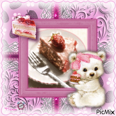 {Polar Bear with Strawberry Cake} - Besplatni animirani GIF