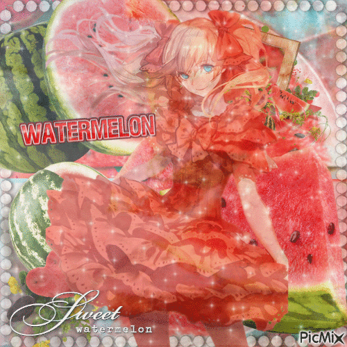 Anime Girl | Sweet Watermelon - Бесплатный анимированный гифка