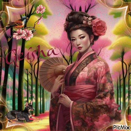Femme asiatique en rose - Nemokamas animacinis gif