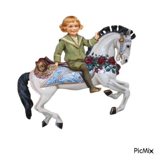 Boy riding carousel horse - gratis png