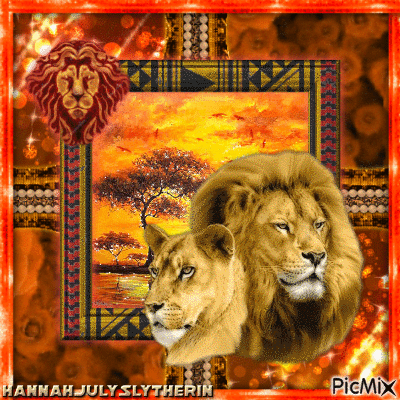 {Lion & Lioness Portrait} - GIF animasi gratis