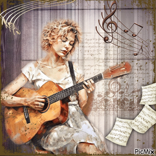 Frau mit Gitarre - Безплатен анимиран GIF