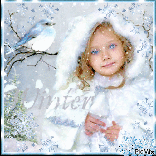 Winter in blue and white - GIF animé gratuit
