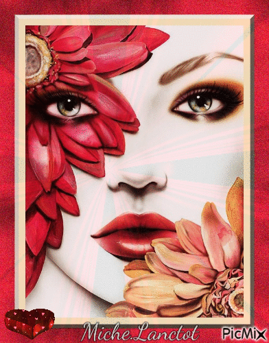 femme et yeux fleurs - Бесплатный анимированный гифка