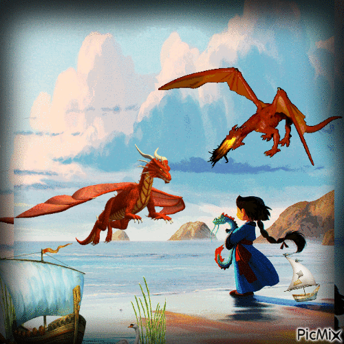A menina e os dragões - Gratis animeret GIF