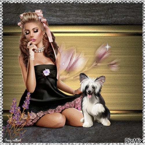 women and dog - Besplatni animirani GIF