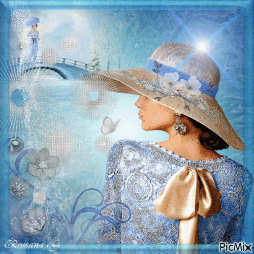 Portrait de femme en bleu - Gratis geanimeerde GIF