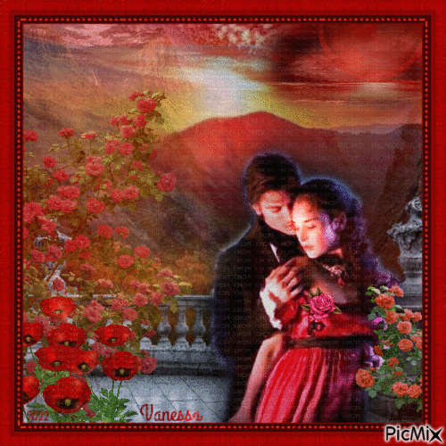 Nuit romantique dans les montagnes sous une lune rouge - Δωρεάν κινούμενο GIF