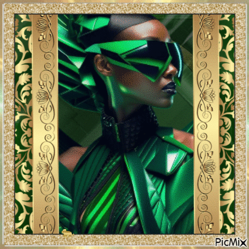 Woman in green/gold - Free animated GIF