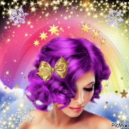 Jeune femme aux cheveux violets - Бесплатный анимированный гифка
