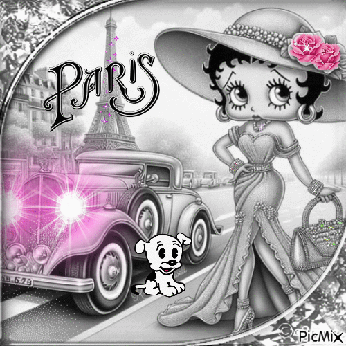Betty Boop en París - Fondo blanco y negro - GIF animado grátis