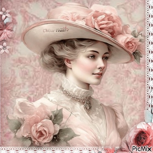 Femme avec un chapeau fleuri / concours - png gratuito