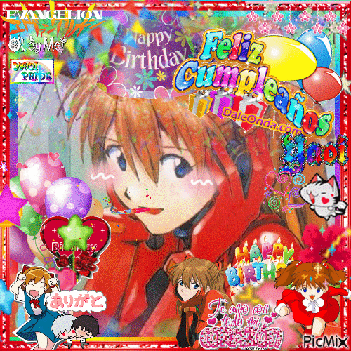 asuka evangelion happy birthday - Gratis animeret GIF