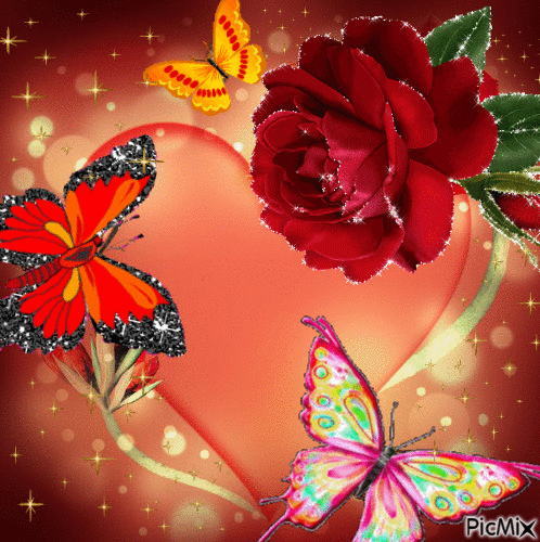 rosa y mariposa - GIF animasi gratis