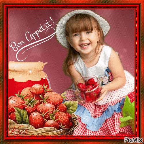 J'adore les fraises, miam - Gratis animeret GIF