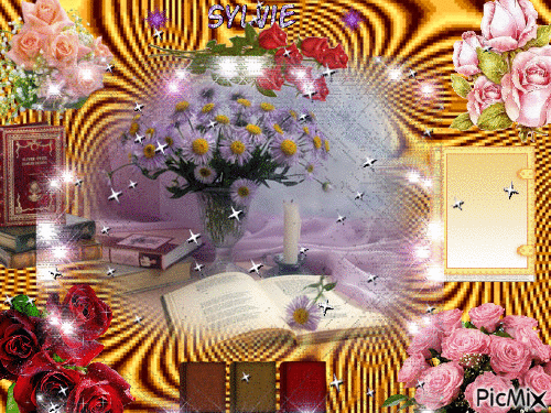Book and flowers ma création sylvie - GIF animado grátis