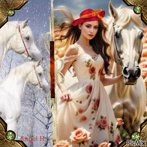 A girl with her horse - Ingyenes animált GIF