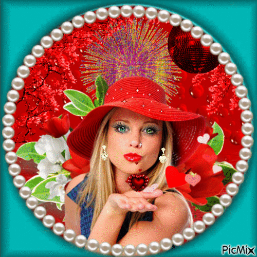 Femme au Chapeau rouge - Gratis animerad GIF