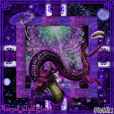 {♣}Purple Firework Dragon{♣} - GIF animé gratuit