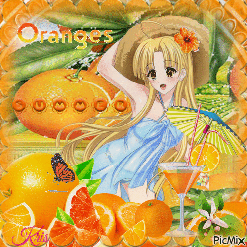 Fille manga en orange - Gratis animeret GIF