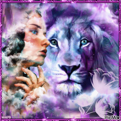 femme et lion - Δωρεάν κινούμενο GIF