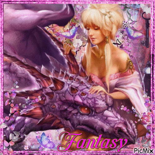 Fantasy dragon with a woman - Gratis animerad GIF