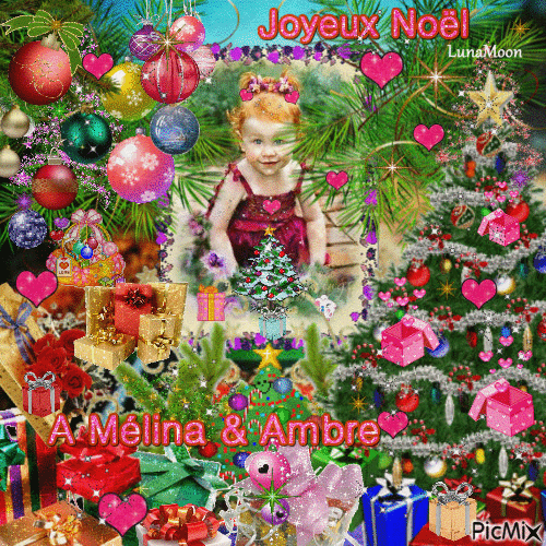 Kdo pour "Mamiemichele13" - A Mélina & Ambre avec beaucoup de Tendresse...<3 Un très Joyeux Noël !...<3 - Free animated GIF