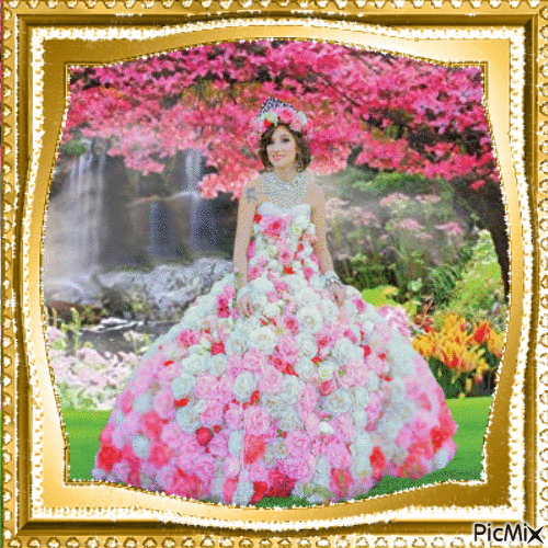retrato de mujer con flores - GIF animé gratuit